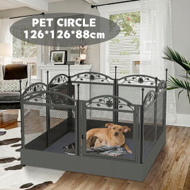 Wisfor 犬 サークル 室内 大型犬 中型犬 小型犬 プレイサークル ペットフェンス ドア付き 犬のフェンス 柵 屋外 折りたたみ 長方形 八角形 メッシュ 高さ80 黒 8枚組 丈夫 おしゃれ 大きいサイズ 特大