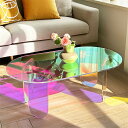 透明アクリルコーヒーテーブル、現代的な虹色アクリルサイドテーブル。高透光率のコーヒーテーブルはリビングの特色的…