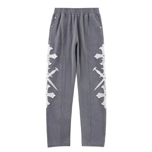 UNKNOWN LONDON / Dagger Cross Leather Patch Baggy Jogger Pants