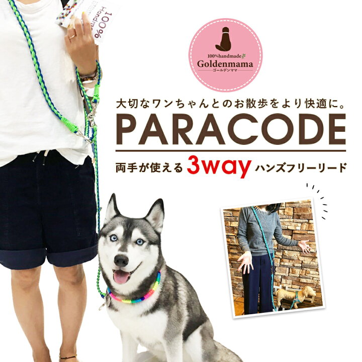 楽天市場 送料 198円 両手が使える3wayハンズフリーリード Mサイズ 引きの強いワンちゃん用 上部のみ8本編み 2 2m 全12色 犬 いぬ Dog リード ひき綱 ひも 紐 Lead ハンズフリー Goldenmama M パラシュートコード 水に強い 速乾性 買いまわり ヴィーナス