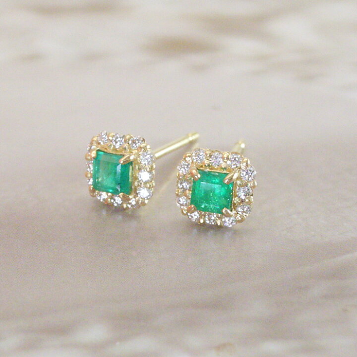 楽天市場】ピアス k18 18金 エメラルド 天然 ダイヤモンド ピアス 