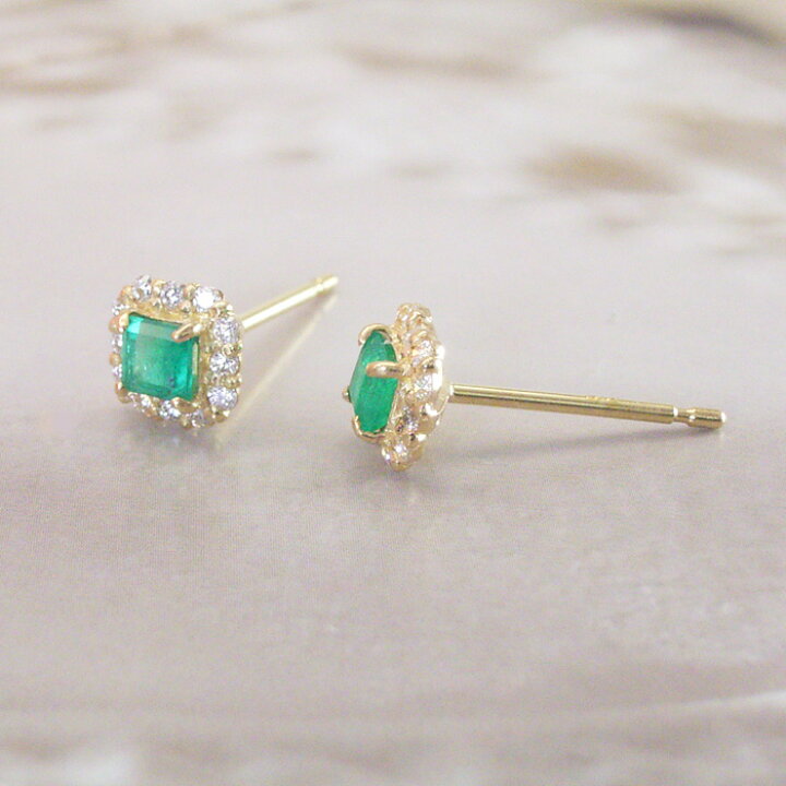 楽天市場】ピアス k18 18金 エメラルド 天然 ダイヤモンド ピアス  