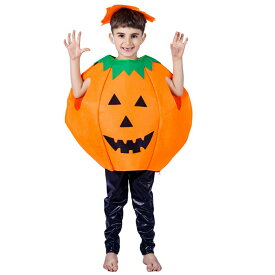 [子供カボチャ] VeroMan キッズ用 わくわく広がる キュートなカボチャデザイン コスプレ ハロウィン コスチューム 動きやすく楽しい 仮装アイテム 衣装 [フリーサイズ]