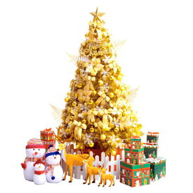 [180cm] VeroMan クリスマスツリー ゴールド LEDライト オーナメント 飾り付き 豪華10点セット