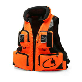 [オレンジ] VeroMan ライフジャケット フローティングベスト 救命胴衣 男女兼用 笛付き 釣り 多ポケット 軽量 通気性よく 高い浮力材付き