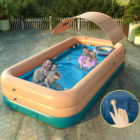 [260cm] VeroMan 電池式プール 自動膨張プール エアープール 大型プール 家庭用 取り外し可能な日よけ付き 大容量 スイミング 3気室 大人用 水遊び ピンク