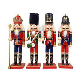 VeroMan 木製 くるみ割り人形 4個入りー 兵士人形 手塗り 置物 クリスマス プレゼント(30CM)