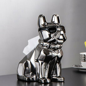 VeroManブルドック型 ティッシュケース 犬 ドッグ ティッシュボックス シルバー セラミックス アニマル 小物 韓国インテリア
