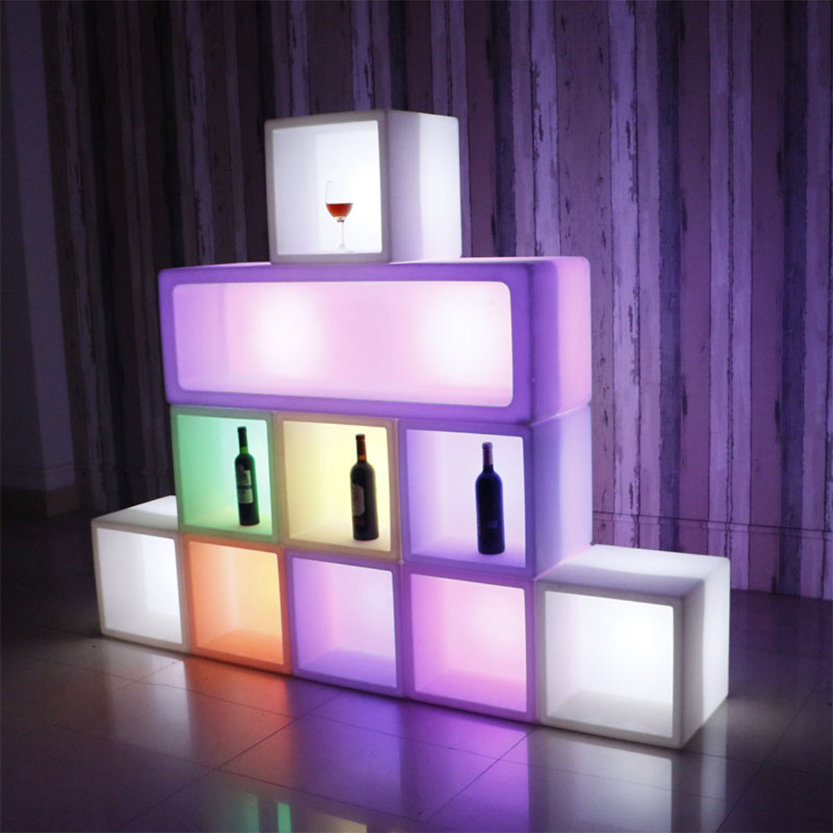 [40×40cm] VeroMan 光る 収納ブロック LED ライト リモコン付き 光るオブジェ ワインラック 屋外 装飾 イベント バー ラウンジ 光る家具 韓国インテリア
