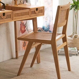 VeroMan ラタン編みチェア 一人掛け ダイニングチェア 背もたれ付き 安定設定 椅子 天然籐 木製 北欧 ナチュラル リラックス ダイニング 韓国インテリア