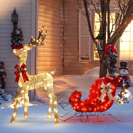 VeroMan 目立つ クリスマス イルミネーション トナカイ ソリ LED イルミネーションライト 庭 自宅 飾り 160球 鹿 おしゃれ 韓国インテリア