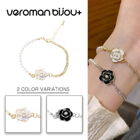 VeroMan BIJOU＋ パールチェーン フラワー ブレスレット レディース 花モチーフ 華やか おしゃれ 上品 韓国アクセサリー