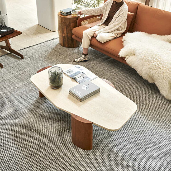 楽天市場】VeroMan モダン 木製 ローテーブル ナチュラルウッド  