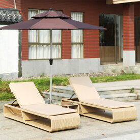 [2脚 + サイドテーブル + パラソル] VeroMan ベッドソファ サイドテーブル パラソル セット クッションあり グランピング 屋外 プールサイド 韓国インテリア