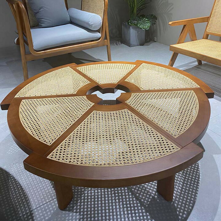 楽天市場】[直径80cm] VeroMan ラタン木製テーブル ラタンテーブル 
