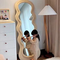 VeroMan ミラー 鏡 全身鏡 姿見 スタンドミラー ジャンボミラー 波 ウェービー 大型 ふわふわ 立て掛け …