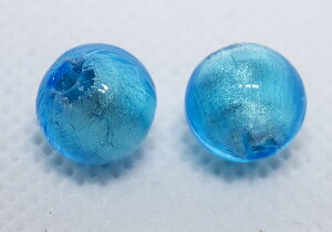 ベネチアンビーズ トンド 10ミリ ホワイトゴールド/アクアマリーナ 2個入り アクセサリーパーツ ビーズストーン