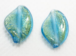 ベネチアンビーズ プチエリカ ゴールド/アクアマリーナ 2個 アクセサリーパーツ ビーズストーン