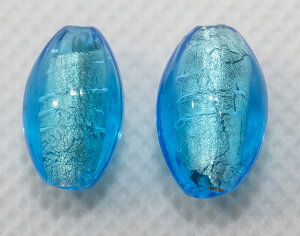 ベネチアンビーズ オーバル ホワイトゴールド/アクアマリーナ 2個入り アクセサリーパーツ ビーズアクセサリー