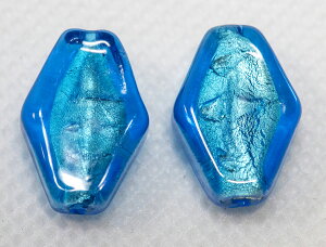 ベネチアンビーズ ミニロンボ ホワイトゴールド/アクアマリーナ 2個入り アクセサリーパーツ ビーズアクセサリー