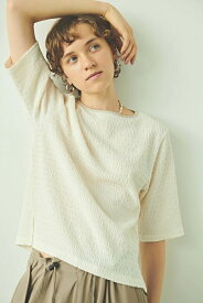 【KHA:KI】カーキ WAVY JERSEY SHORT SLEEVE TOP | レディース Tシャツ レディースTシャツ ショートスリーブ ショートスリーブTシャツ クルーネック クルーネックTシャツ ジャージー ジャージーTシャツ カットソー ニットソー カジュアル シンプル ブランド 半袖 半袖Tシャツ