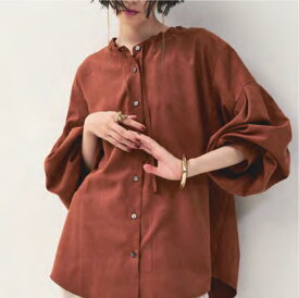 【CHIGNON】シニヨン SUEDE LIKE VOLUME SLEEVE SHIRT | レディース シャツ スエードライク スエードライクシャツ ボリュームスリーブ ボリュームスリーブシャツ スタンドカラー スタンドカラーシャツ ロングスリーブ ロングスリーブシャツ 長袖 長袖シャツ ブランド