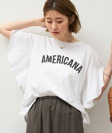 【AMERICANA×MICA&DEAL】アメリカーナ×マイカアンドディール FRILL SLEEVE T-SHIRT | レディース Tシャツ フリルスリーブ フリルスリーブTシャツ ロゴ ロゴTシャツ プリント プリントTシャツ コラボ コラボTシャツ 半袖 半袖Tシャツ 半袖ロゴTシャツ ブランド 日本製