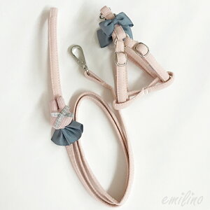 かわいい♪うさちゃんアップリケのリボン付きハーネス&リード☆ 立体アップリケ ぬいぐるみ お散歩 愛犬 女の子 男の子 エミリースタイル emilystyle