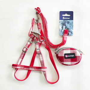 【ポーチ付きハーネス&リード】 ハーネス リード 胴輪 サイズ調節可 犬 ペット用品 チェック ポーチ 女の子 男の子 ひもタイプ ハーネスリードセット お散歩 ポーチ エミリースタイル em