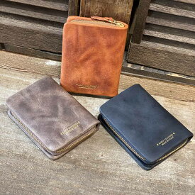 【BAGGY PORT/バギーポート『BAKU LEATHER/バクレザー』】イタリアテンペスティ社製革オイルプルアップ銀擦り牛革・イタリアンオイルレザー縦型ラウンドファスナー二つ折り財布（ZYS-351）メンズ/レディース【レザーバッグ革財布専門店Vertigo/ヴァーティゴ】