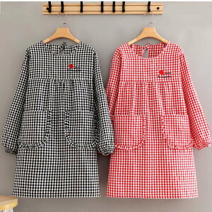 割烹着 おしゃれ エプロン 袖付き れ かっぽう着 レディース 長袖 保育士 チェック柄 北欧 料理教室 20代 30代 40代 家事 キッチン カジュアル