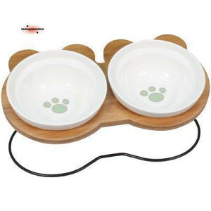 えさ皿猫犬食器えさ皿餌入れフードボウルペット猫用犬用ご飯皿お皿水飲み食器台食べやすい傾斜陶器アイアンバンブースタンドダブル