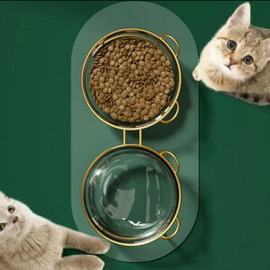 犬 猫食器 陶器 ペット食器台 食器テーブル ガラス ダブル 給餌器 フードボウル スタンド 傾斜 高さ調整 スタンド 食器スタンド 10.5度傾斜 水入れ 餌入れ ごはん皿 食べやすい 取り外し 食事