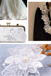 レース生地 刺繍花 刺繍 花柄 ケミカルレース レースリボン DIY 飾り 服 工芸品の装飾 縫製 補修 直接に縫い付ける 花のテーマ【ホワイト 7枚セット】