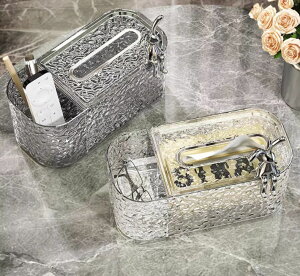 【 】 ティッシュケース ティッシュボックス ティッシュカバー 日用雑貨 小物入れ 卓上収納 クリア 透明 高級感 エレガント おしゃれ 上品 インテリア雑貨 蓋付き 仕切り付き スプリング付