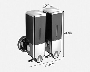 壁掛け 一回2ml大吐出量 残量可視 手動 鍵付き 工事不要 2連式/3連式 壁掛け シャンプーディスペンサー 500ml 大容量