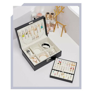 ジュエリーボックス アクセサリーケース 2段 大容量 鍵付き 仕切り ピアス ネックレス 指輪 リング 宝石箱 小物入れ ジュエリーケース 防塵 おしゃれ