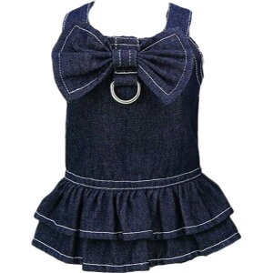 ドッグウェア 犬服 キャミソール ワンピース ペット 犬 猫 デニム 洋服 ノースリーブ 前開き リボン フリル 可愛い 春夏 軽量 キャミワンピ プルオーバー マジック テープ 着せやすい 袖なし