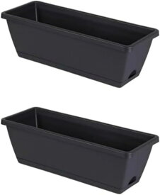 2 枚セット 野菜深植えプランター：厚手プラスチック製 排水穴・トレイ付き 長方形 屋内/屋外/バルコニー/ガーデン用 野菜・花植え付けコンテナー