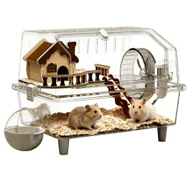 ハムスターの家 小型ペットのハムスターを飼育するための、大きくて広々としたアクリル製の透明なケージです。
