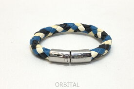 【中古】経堂) プラダ PRADA 編み込み ブレスレット バングル ブルー ホワイト ブラック 本体のみ