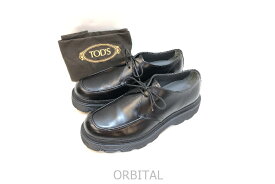 【中古】経堂) トッズ TOD'S レースアップ レザー ダービーシューズ XXM24L0IK50LYGB999 サイズ7.5 近年モデル ブラック メンズ 靴 革靴