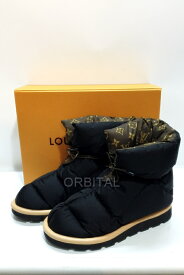 【中古】代官山)LOUIS VUITTON ルイヴィトン 1A8T3F ピローライン アンクルブーツ モノグラム ダウンブーツ ブラック サイズ38 定価14万