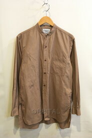 【中古】二子玉)YAECA ヤエカ ボタンシャツ スタンドカラー PO ロング 49156 定価28,600円 コットンラミー ブラウン メンズ S