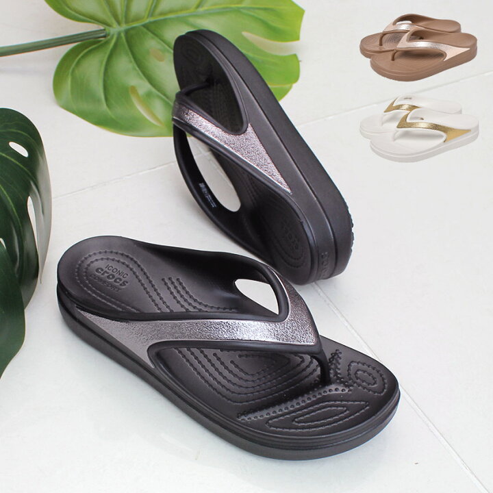 楽天市場 クーポンで100円off クロックス サンダル レディース Crocs スローン シャイン ウェッジ フリップ W トング つっかけ カジュアル 大人 スポーティ おしゃれ ヒール ブラック 黒 ホワイト ブラウン 6919 Sloane Shine Wedge Flip W Via Torino インポート