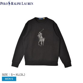 《20日限定！エントリー＆複数買いで最大P20倍》ポロ ラルフローレン スウェット メンズ POLO RALPH LAUREN ビッグ ポロ ロゴ スウェット トップス クルーネック トレーナー 長袖 カジュアル シンプル ロゴ 本革 レザー カウレザー 裏起毛 ブラック 黒 710920221 BIG POLO