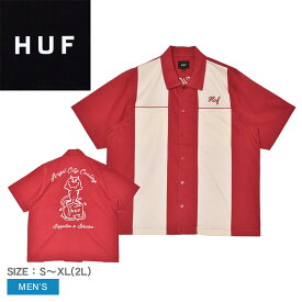 ハフ 半袖シャツ メンズ HUF SUPPLIES＆SERVICE SHIRT ストリート カジュアル おしゃれ 半袖 トップス シャツ 半袖シャツ ボーリングシャツ 開襟シャツ チェーンステッチシャツ 刺繍 刺しゅう レッド 赤 BU00241 サービスシャツ