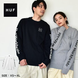 《今だけ！全品ポイントアップ中》ハフ スウェット メンズ HUF エッセンシャルズ ドメスティック クルー ウェア トップス スエット トレーナー シンプル カジュアル ストリート クルーネック スポーティ 長袖 ボックスロゴ プリント 裏起毛 防寒 ブラック 黒 グレー PF00264