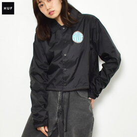 《今だけ！全品ポイントアップ中》ハフ コーチジャケット レディース アウター HUF ストリートウェア ジャケット シンプル クロップド丈 耐水 レイン 雨 レインウェア ストリートスタイル ショート丈 短め スケーター スケボー 軽量 上着 長袖