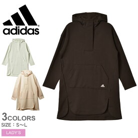 ＼5/25限定！最大全額Pバック／アディダス チュニック レディース ADIDAS PRSVE オーバーサイズフィット ダブルニット フード付きチュニック ウエア トップス スウェット フード フーディー ブランド カジュアル ゆったり ロング シンプル 長袖 おしゃれ 羽織 ビーチ